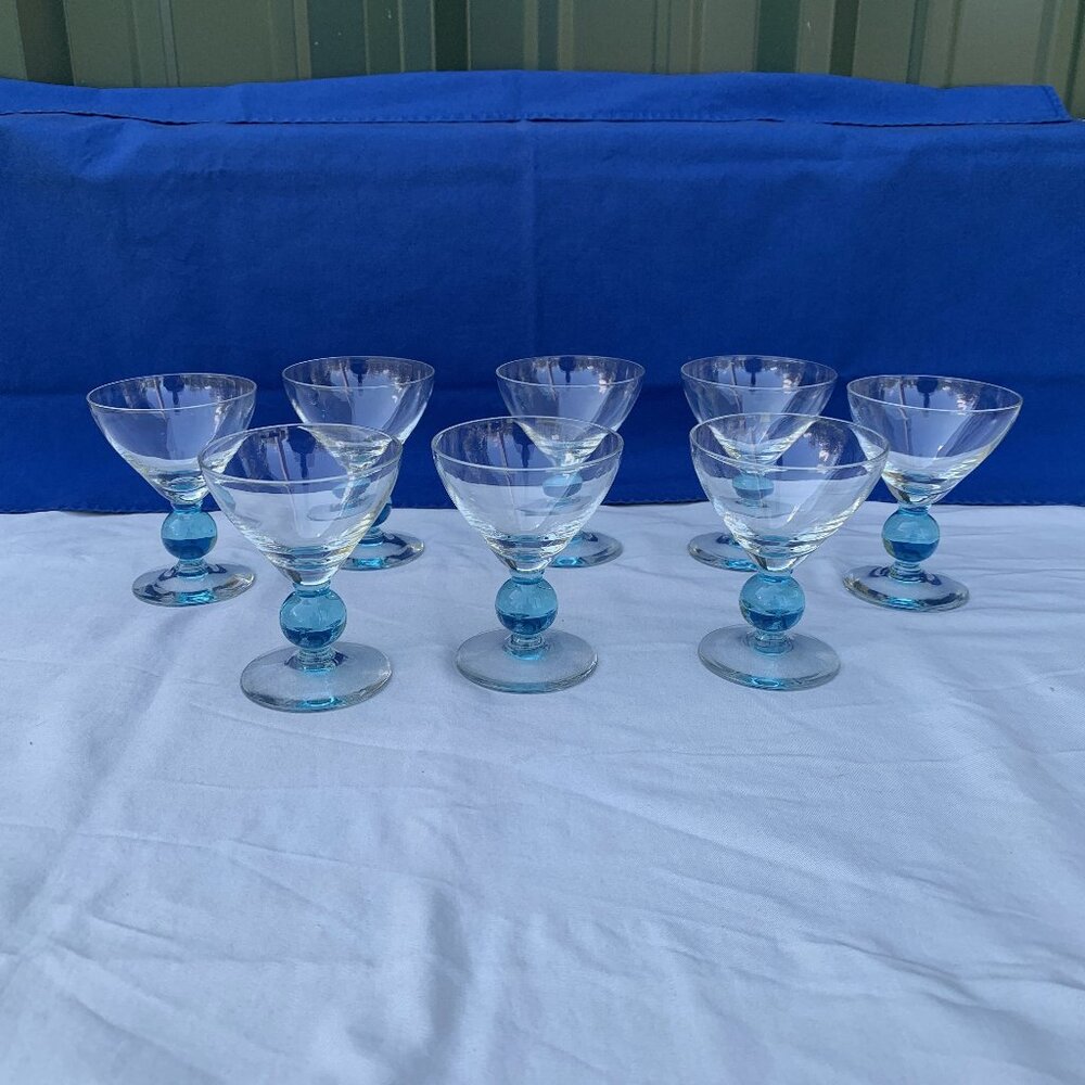 GLASSES - 8 set Bryce Contour Cerulean Blue Stem ball Liquor Cocktail Sherbert